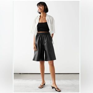 & Other Stories Black Faux Leather Shorts Elastic Waist Y2K Capsule Chic